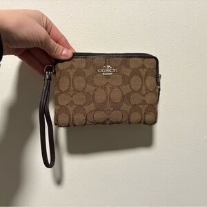 Coach Tan and Brown Signature Wristlet